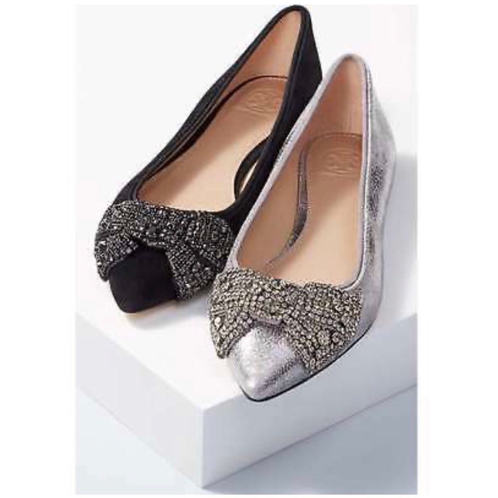 Tory Burch NIB Esme Jeweled Gray Flats 7.5M